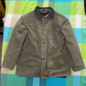 Vintage L.L Bean 80s Plaid Lined Chore Barn Field Jacket Olive Men’s Overcoat